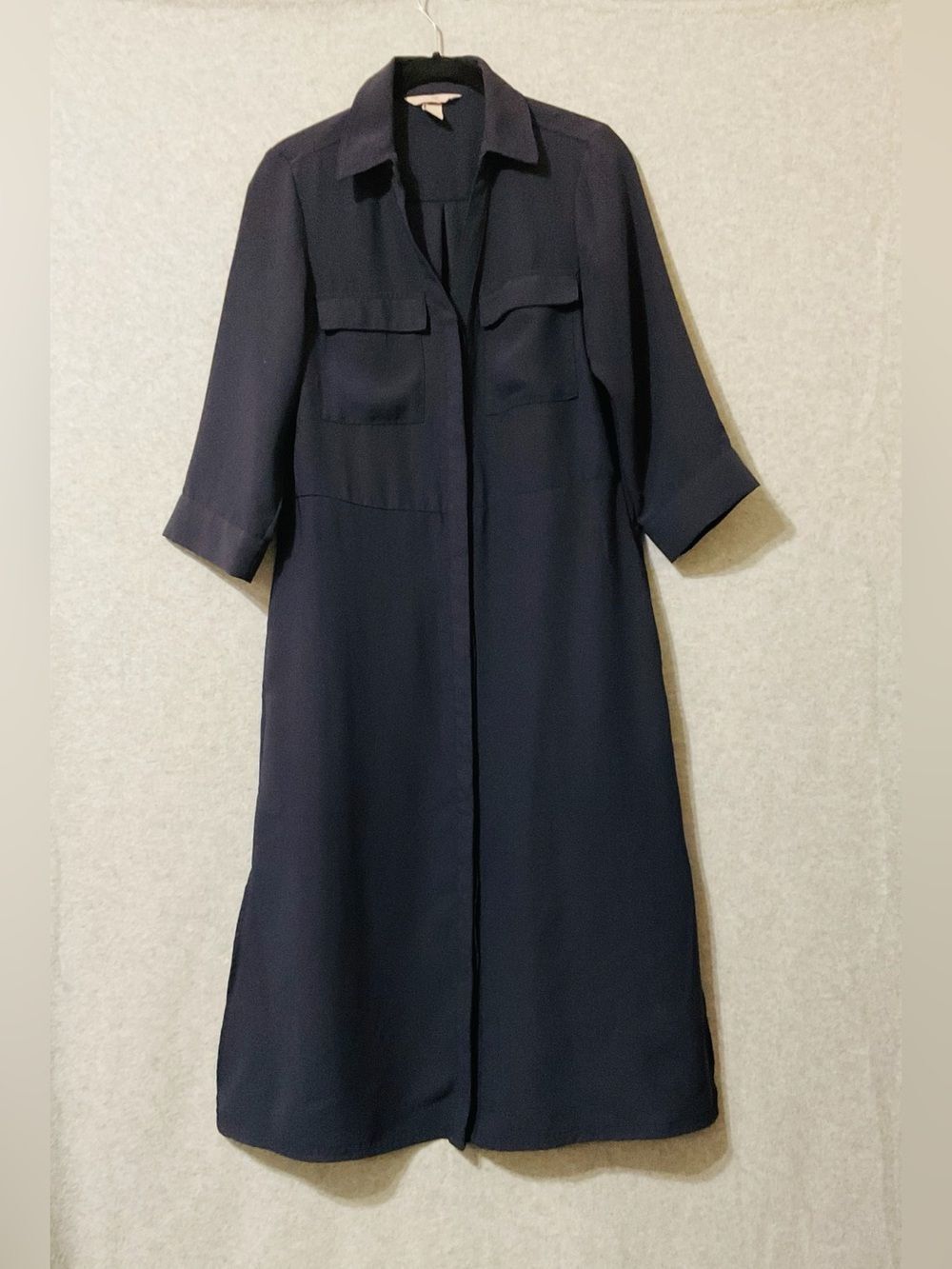 Classic H&M Navy Long Shirt Dress  3/4 sleeves  Women's  Sz XXS